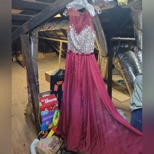 Red wine, sheer bejeweled top